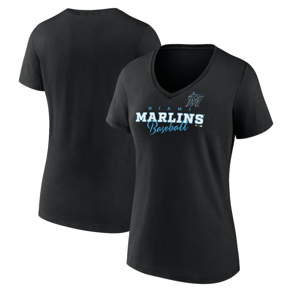 Black Miami Marlins Women's Back In Business V-Neck T-Shirt