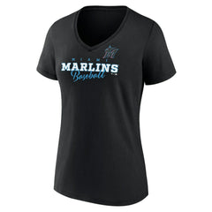 Black Miami Marlins Women's Back In Business V-Neck T-Shirt