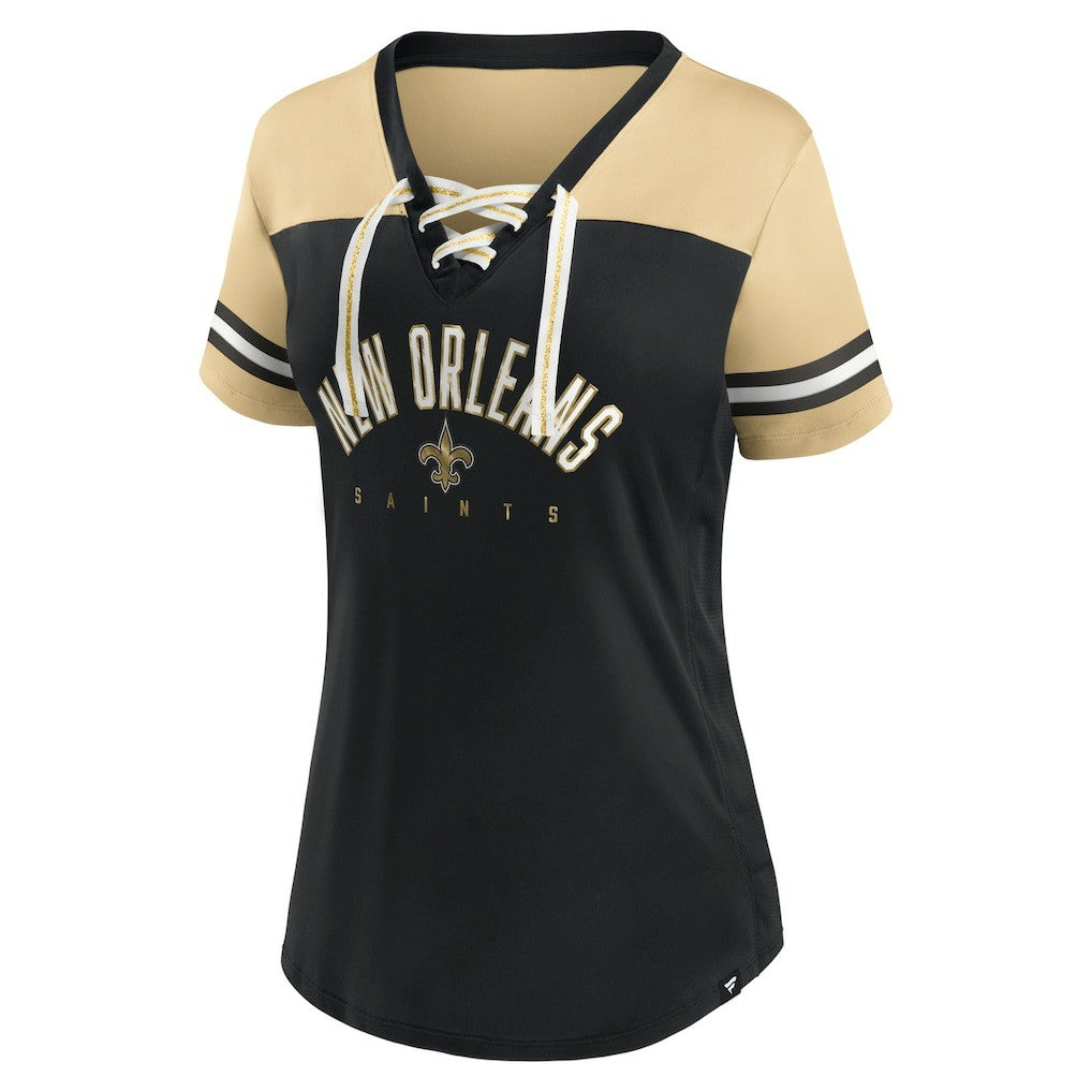 Women's Blitz & Glam Lace-Up V-Neck Jersey T-Shirt - New Orleans Saints T-shirts
