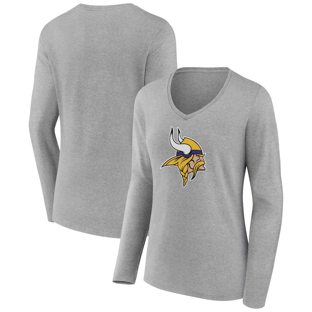 Women's Primary Team Logo Long Sleeve V-Neck T-Shirt - Minnesota Vikings T-shirts