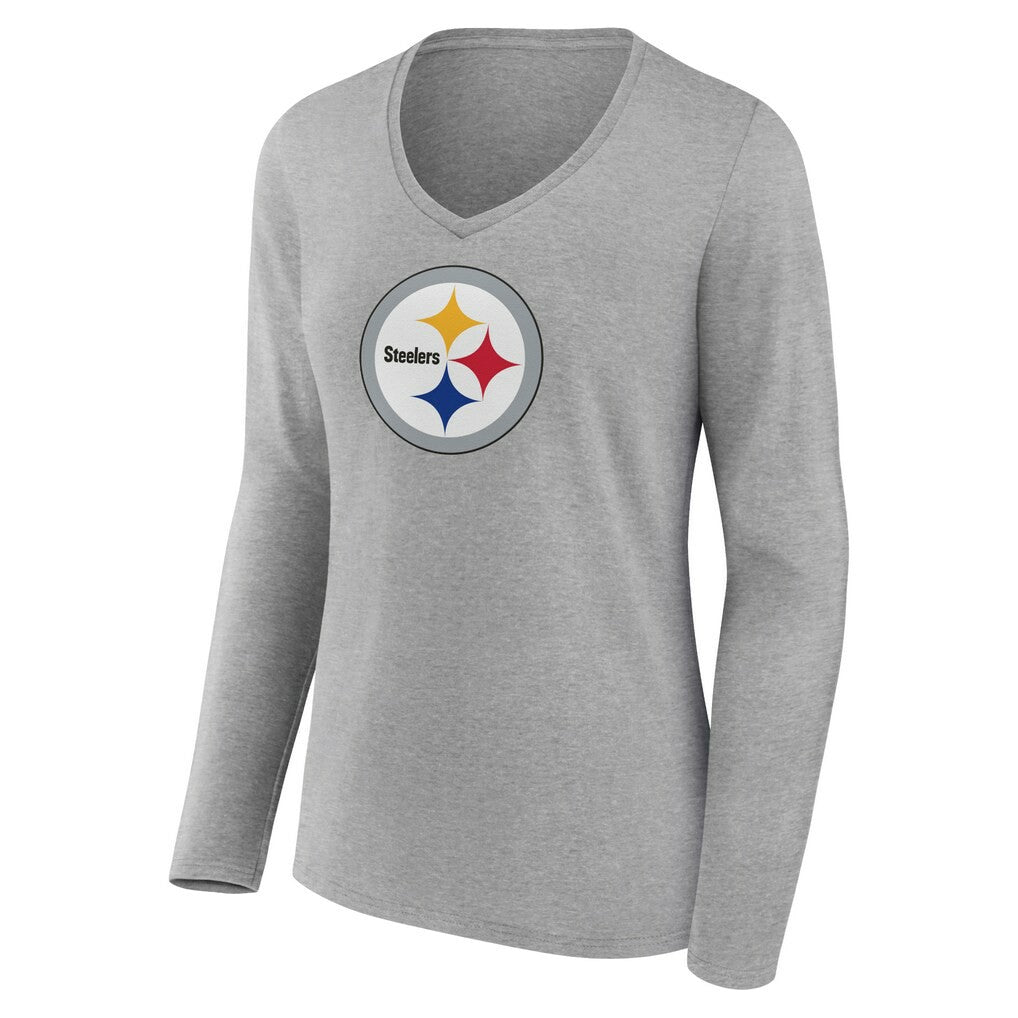 Women's Primary Team Logo Long Sleeve V-Neck T-Shirt - Pittsburgh Steelers T-shirts