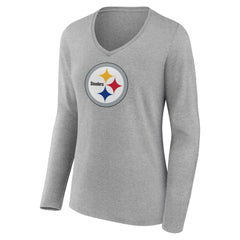 Women's Primary Team Logo Long Sleeve V-Neck T-Shirt - Pittsburgh Steelers T-shirts
