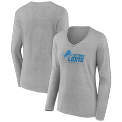 Women's Logo Team Lockup Long Sleeve V-Neck T-Shirt - Detroit Lions T-shirts