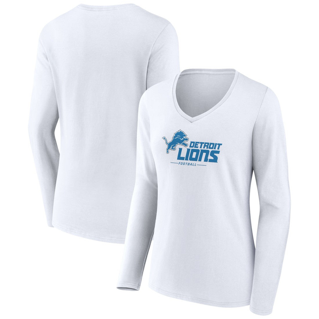 Women's Logo Team Lockup Long Sleeve V-Neck T-Shirt - Detroit Lions T-shirts