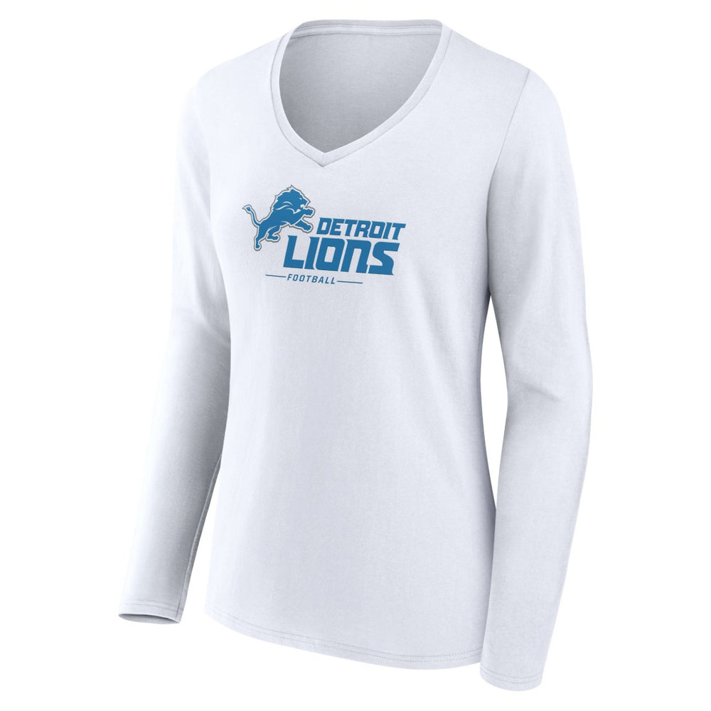 Women's Logo Team Lockup Long Sleeve V-Neck T-Shirt - Detroit Lions T-shirts