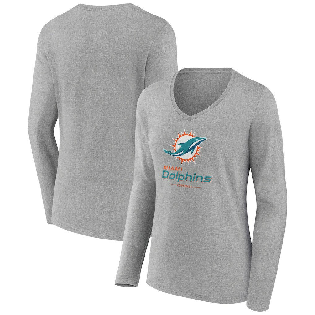 Women's Logo Team Lockup Long Sleeve V-Neck T-Shirt - Miami Dolphins T-shirts