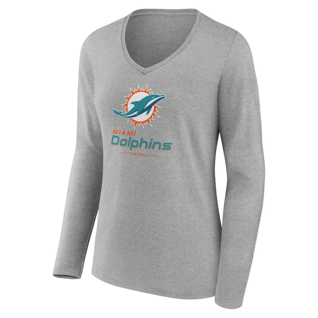 Women's Logo Team Lockup Long Sleeve V-Neck T-Shirt - Miami Dolphins T-shirts