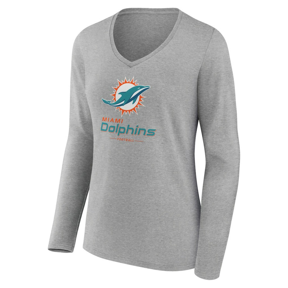Women's Logo Team Lockup Long Sleeve V-Neck T-Shirt - Miami Dolphins T-shirts
