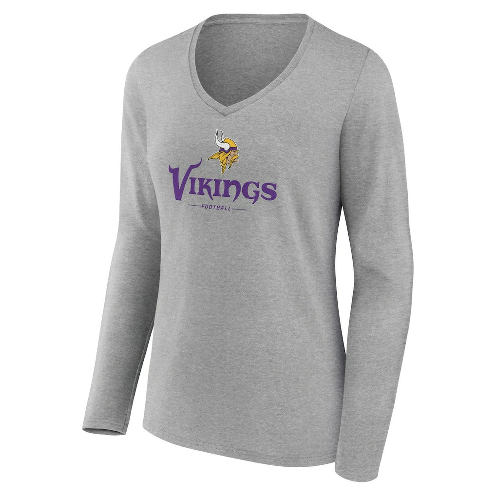 Women's Logo Team Lockup Long Sleeve V-Neck T-Shirt - Minnesota Vikings T-shirts