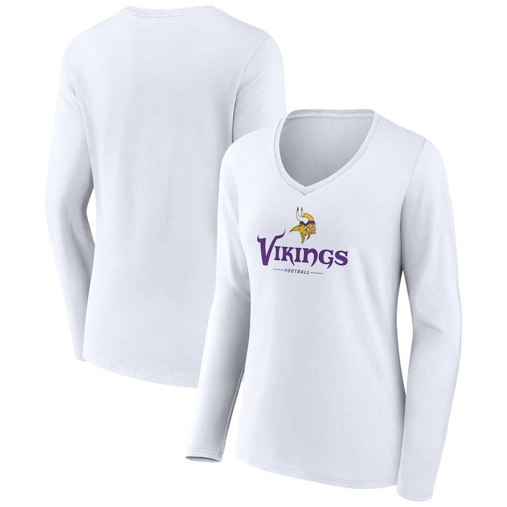 Women's Logo Team Lockup Long Sleeve V-Neck T-Shirt - Minnesota Vikings T-shirts