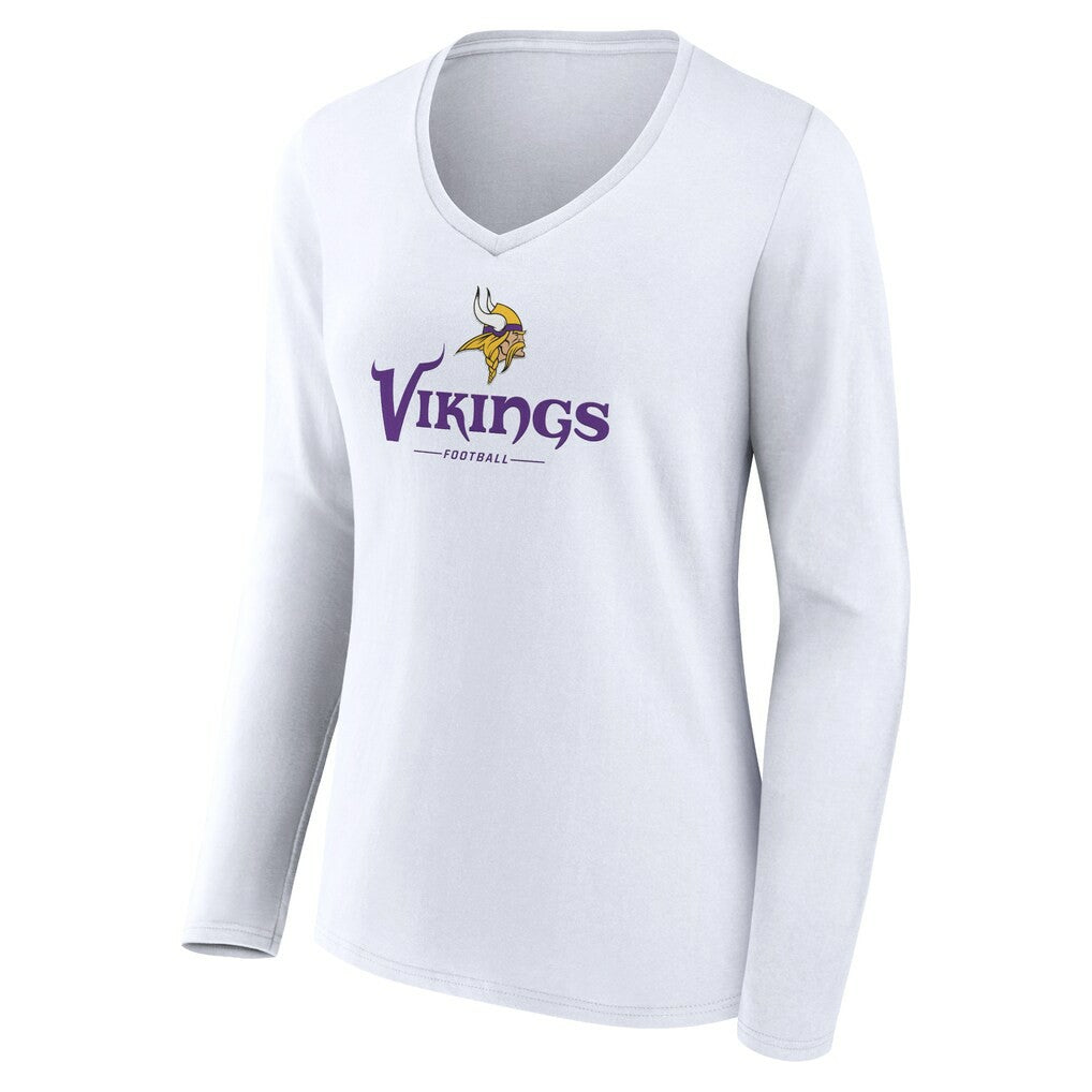 Women's Logo Team Lockup Long Sleeve V-Neck T-Shirt - Minnesota Vikings T-shirts