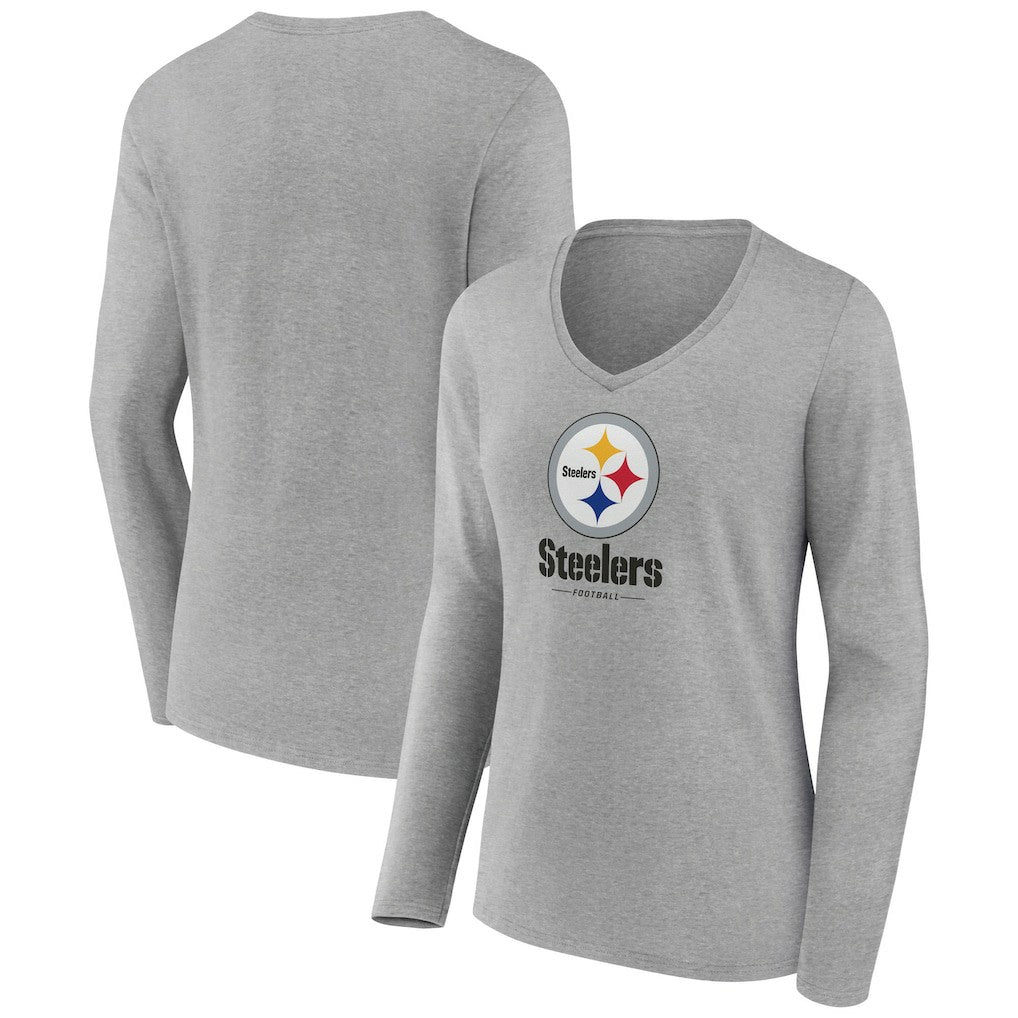 Women's Logo Team Lockup Long Sleeve V-Neck T-Shirt - Pittsburgh Steelers T-shirts