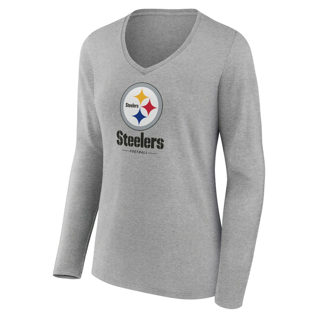 Women's Logo Team Lockup Long Sleeve V-Neck T-Shirt - Pittsburgh Steelers T-shirts