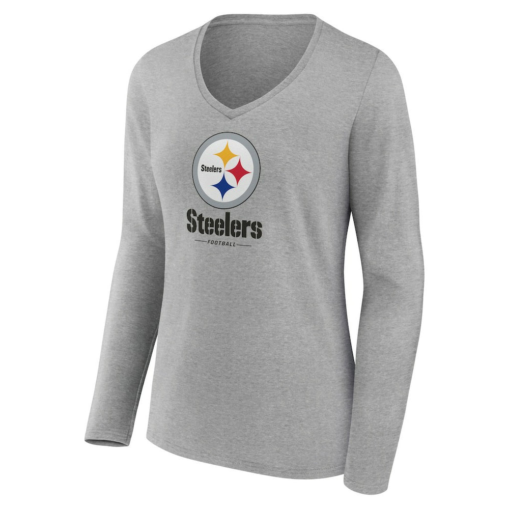 Women's Logo Team Lockup Long Sleeve V-Neck T-Shirt - Pittsburgh Steelers T-shirts
