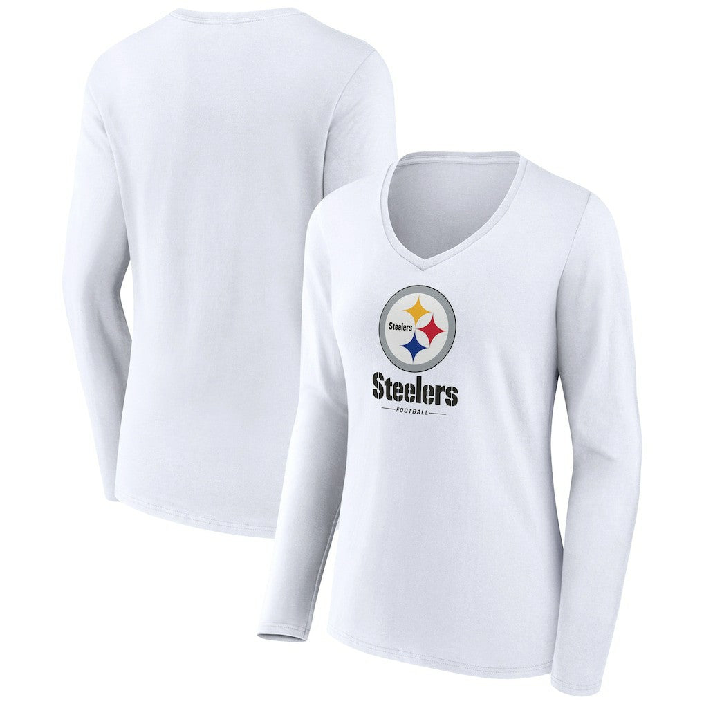 Women's Logo Team Lockup Long Sleeve V-Neck T-Shirt - Pittsburgh Steelers T-shirts