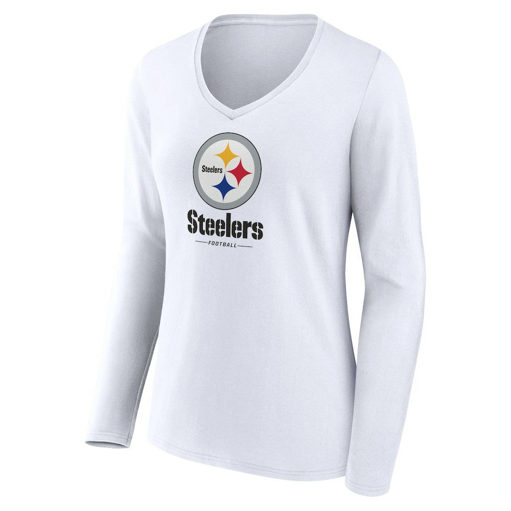 Women's Logo Team Lockup Long Sleeve V-Neck T-Shirt - Pittsburgh Steelers T-shirts