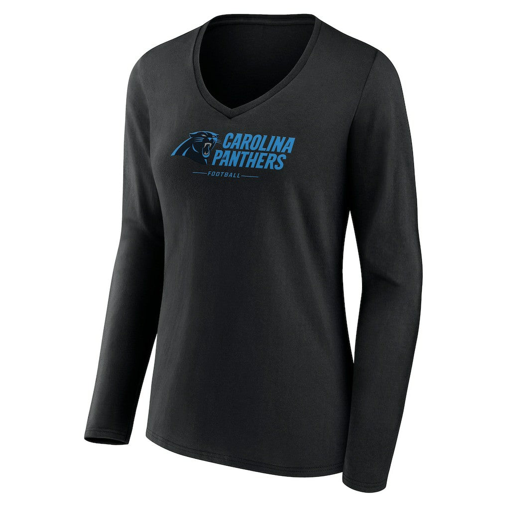 Women's Logo Team Lockup Long Sleeve V-Neck T-Shirt - Carolina Panthers T-shirts