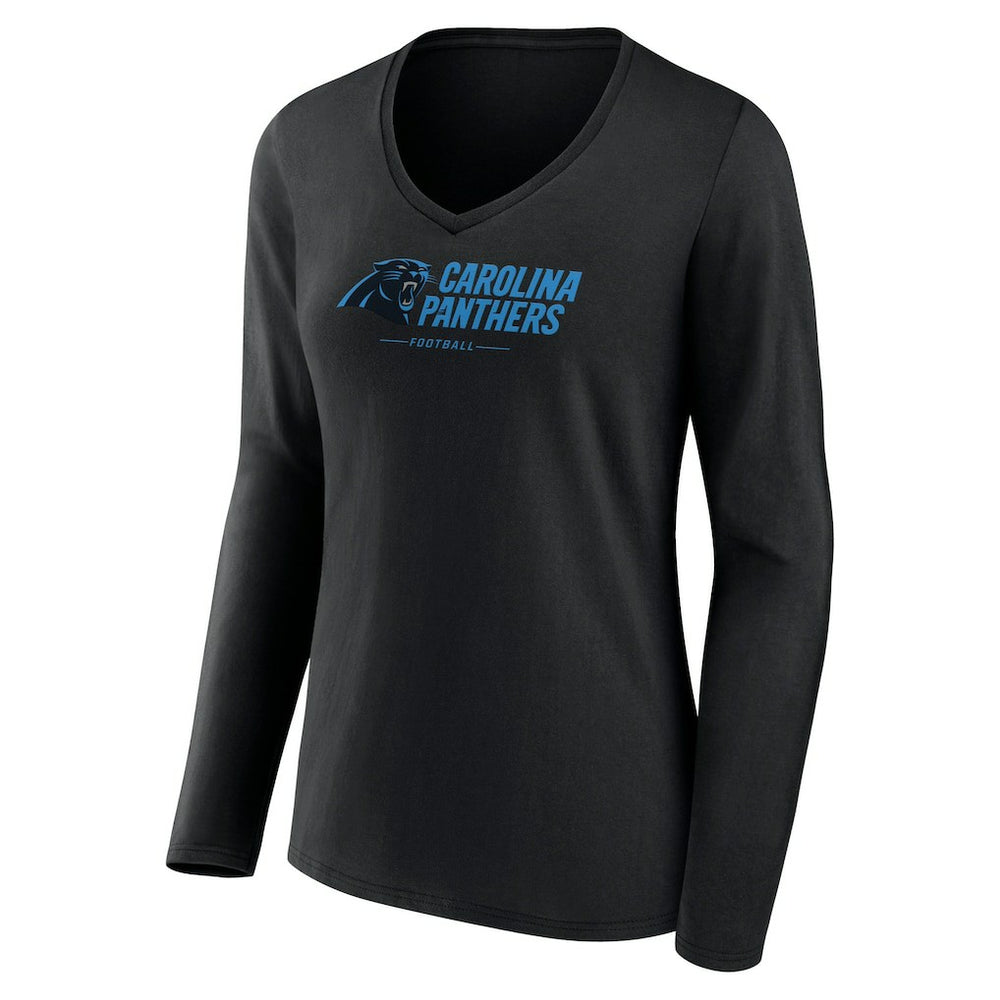 Women's Logo Team Lockup Long Sleeve V-Neck T-Shirt - Carolina Panthers T-shirts