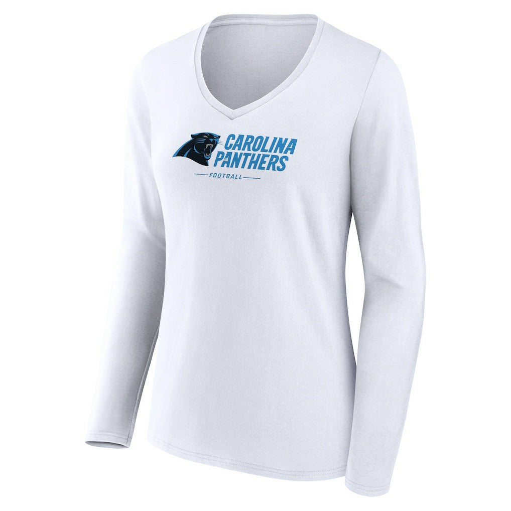 Women's Logo Team Lockup Long Sleeve V-Neck T-Shirt - Carolina Panthers T-shirts