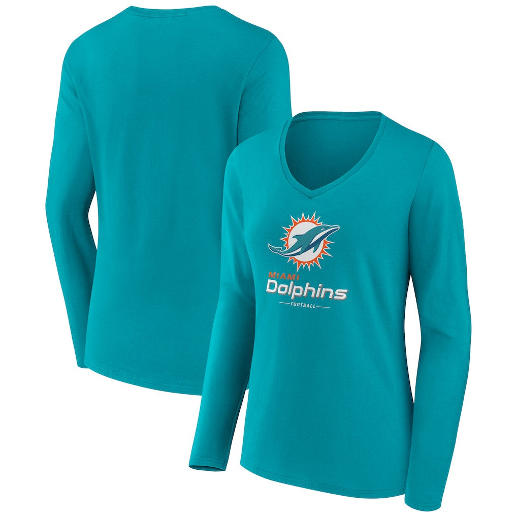 Women's Logo Team Lockup Long Sleeve V-Neck T-Shirt - Miami Dolphins T-shirts
