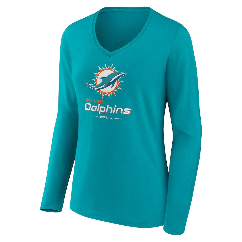 Women's Logo Team Lockup Long Sleeve V-Neck T-Shirt - Miami Dolphins T-shirts