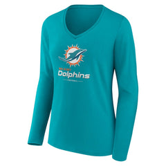 Women's Logo Team Lockup Long Sleeve V-Neck T-Shirt - Miami Dolphins T-shirts