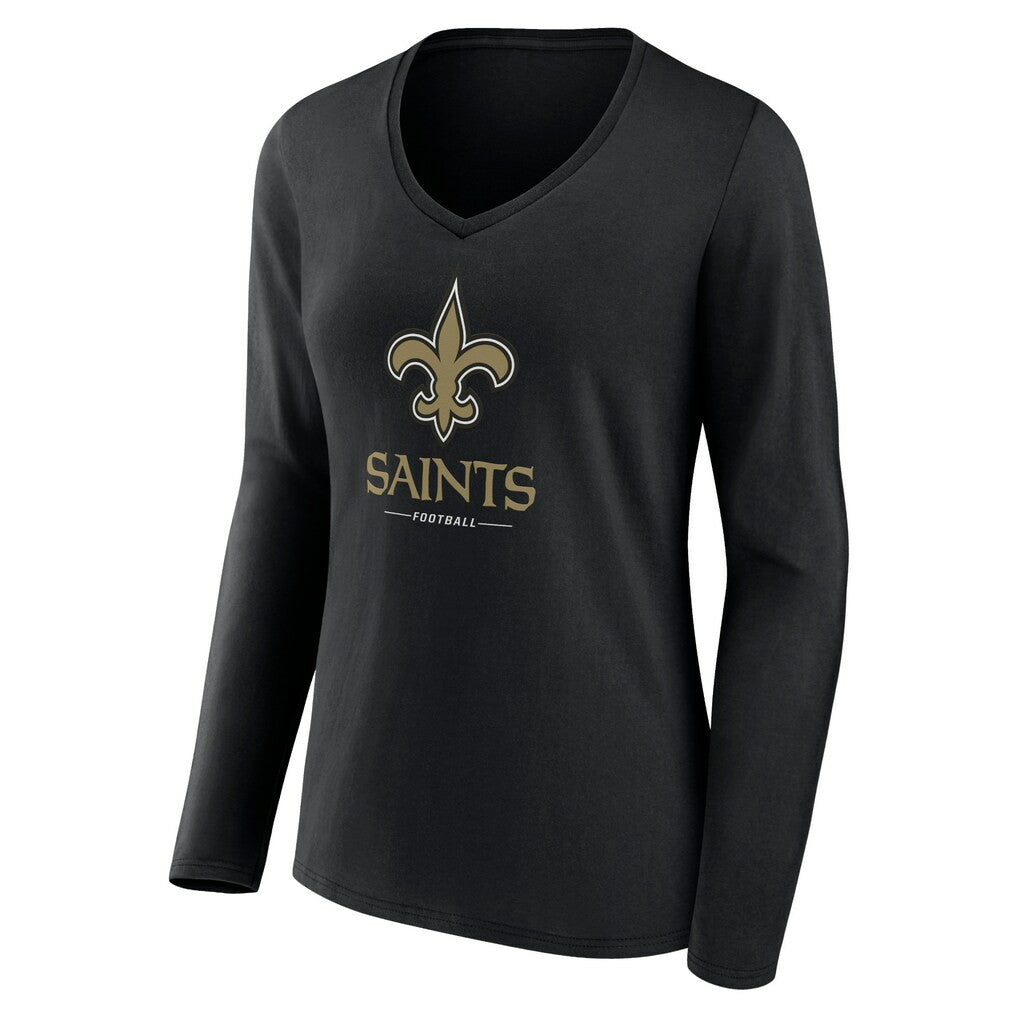 Women's Logo Team Lockup Long Sleeve V-Neck T-Shirt - New Orleans Saints T-shirts