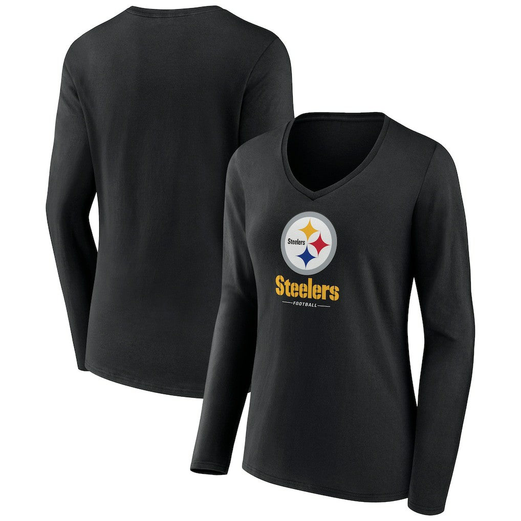 Women's Logo Team Lockup Long Sleeve V-Neck T-Shirt - Pittsburgh Steelers T-shirts