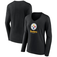 Women's Logo Team Lockup Long Sleeve V-Neck T-Shirt - Pittsburgh Steelers T-shirts