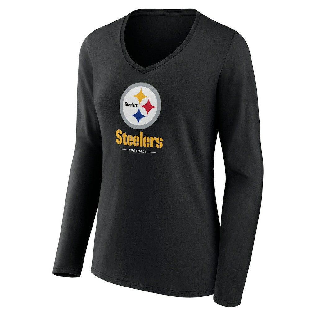 Women's Logo Team Lockup Long Sleeve V-Neck T-Shirt - Pittsburgh Steelers T-shirts