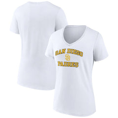 White San Diego Padres Women's Heart and Soul V-Neck T-Shirt
