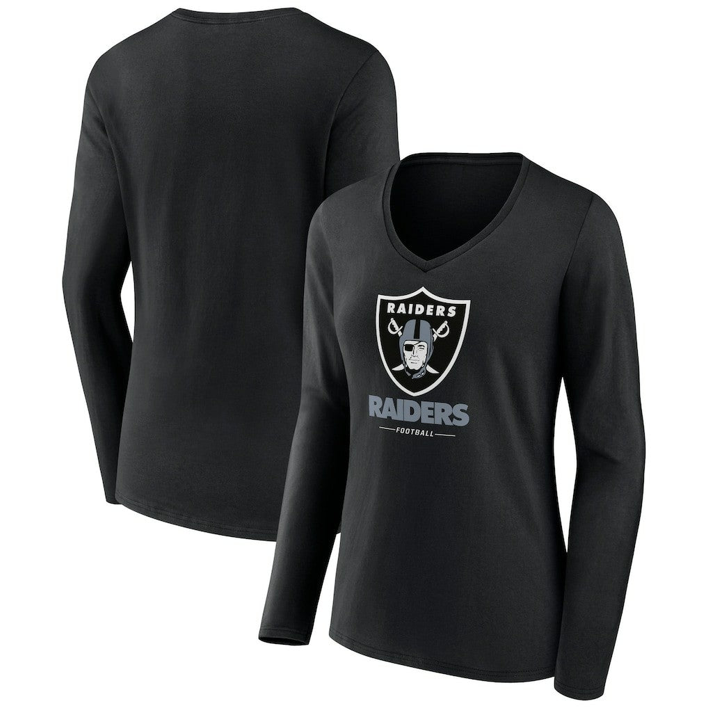 Women's Logo Team Lockup Long Sleeve V-Neck T-Shirt - Las Vegas Raiders T-shirts