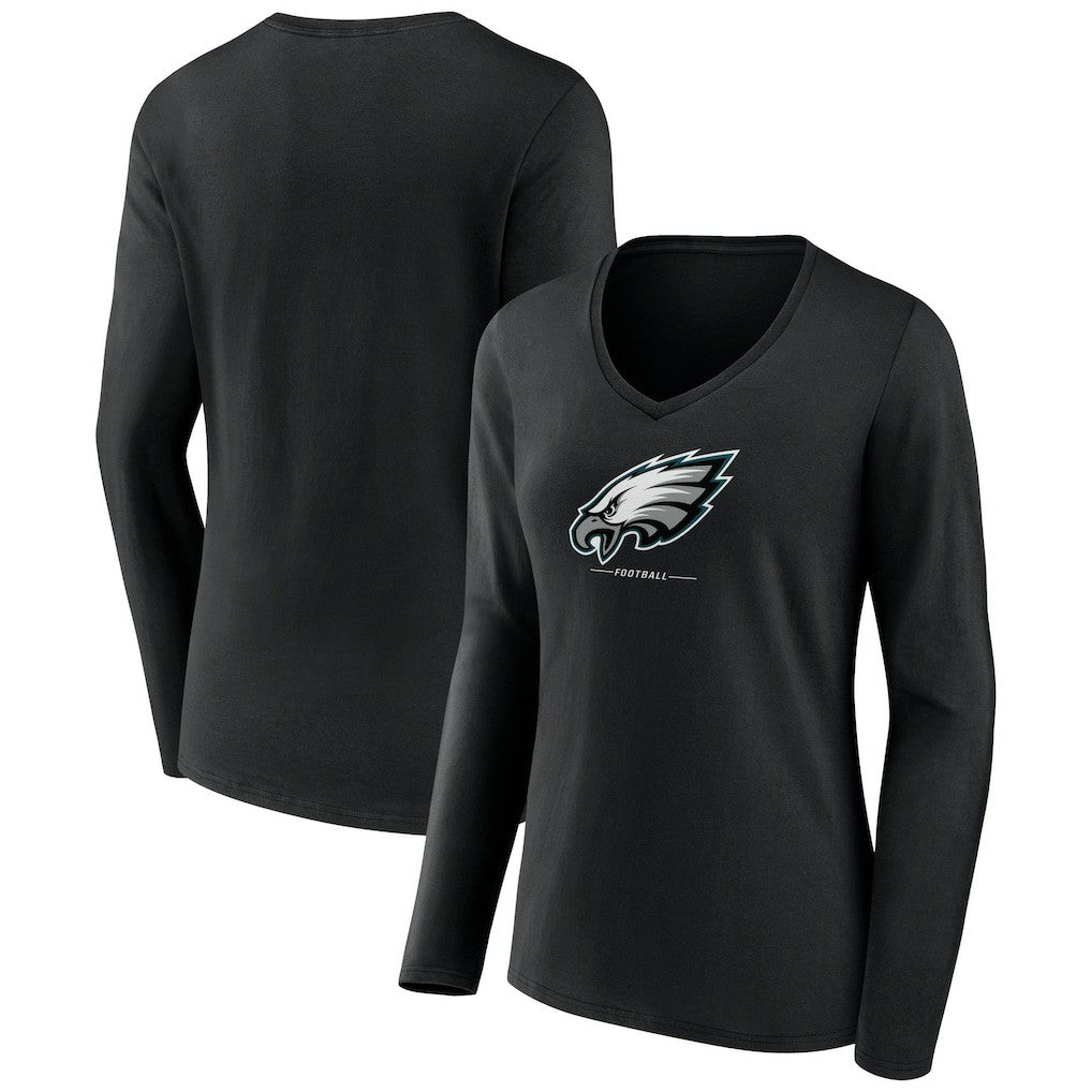 Women's Logo Team Lockup Long Sleeve V-Neck T-Shirt - Philadelphia Eagles T-shirts