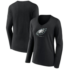Women's Logo Team Lockup Long Sleeve V-Neck T-Shirt - Philadelphia Eagles T-shirts