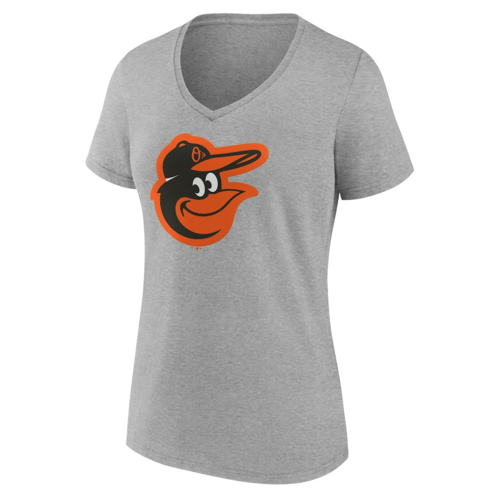 Gray Baltimore Orioles Women's Official Logo V-Neck T-Shirt