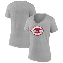 Gray Cincinnati Reds Women's Official Logo V-Neck T-Shirt