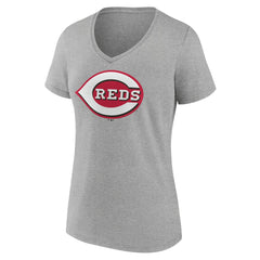Gray Cincinnati Reds Women's Official Logo V-Neck T-Shirt