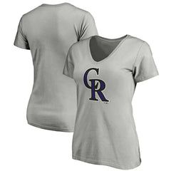 Gray Colorado Rockies Women's Official Logo V-Neck T-Shirt