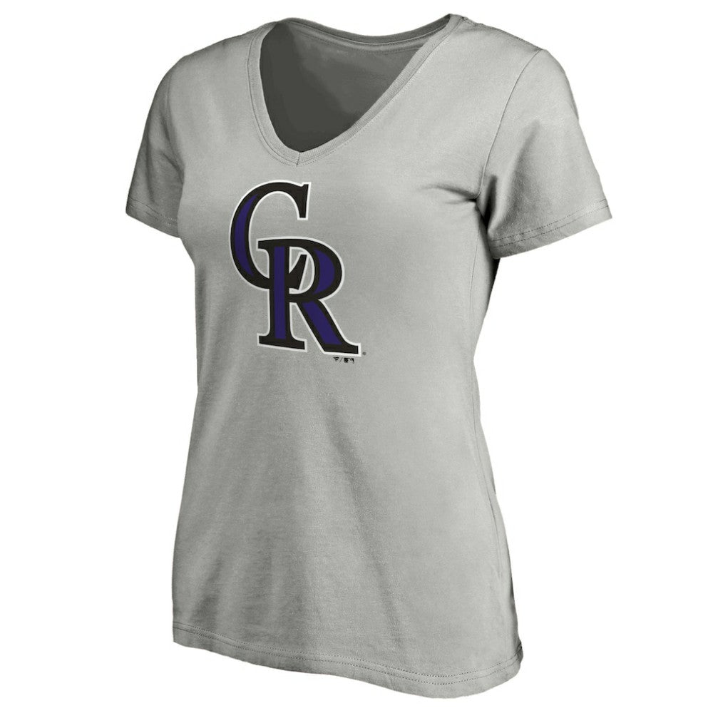 Gray Colorado Rockies Women's Official Logo V-Neck T-Shirt