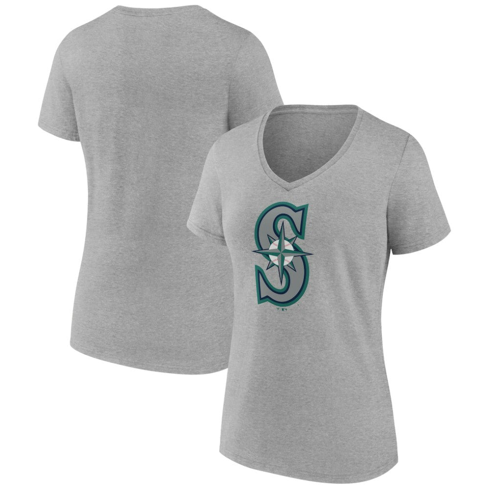 Gray Seattle Mariners Women's Official Logo V-Neck T-Shirt