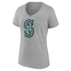Gray Seattle Mariners Women's Official Logo V-Neck T-Shirt