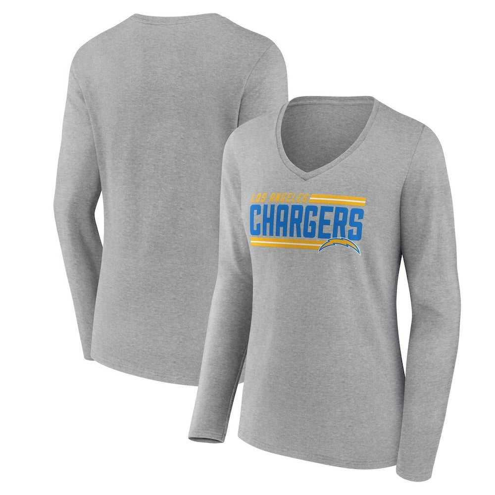 Women's On Side Stripe Long Sleeve V-Neck T-Shirt - Los Angeles Chargers T-shirts