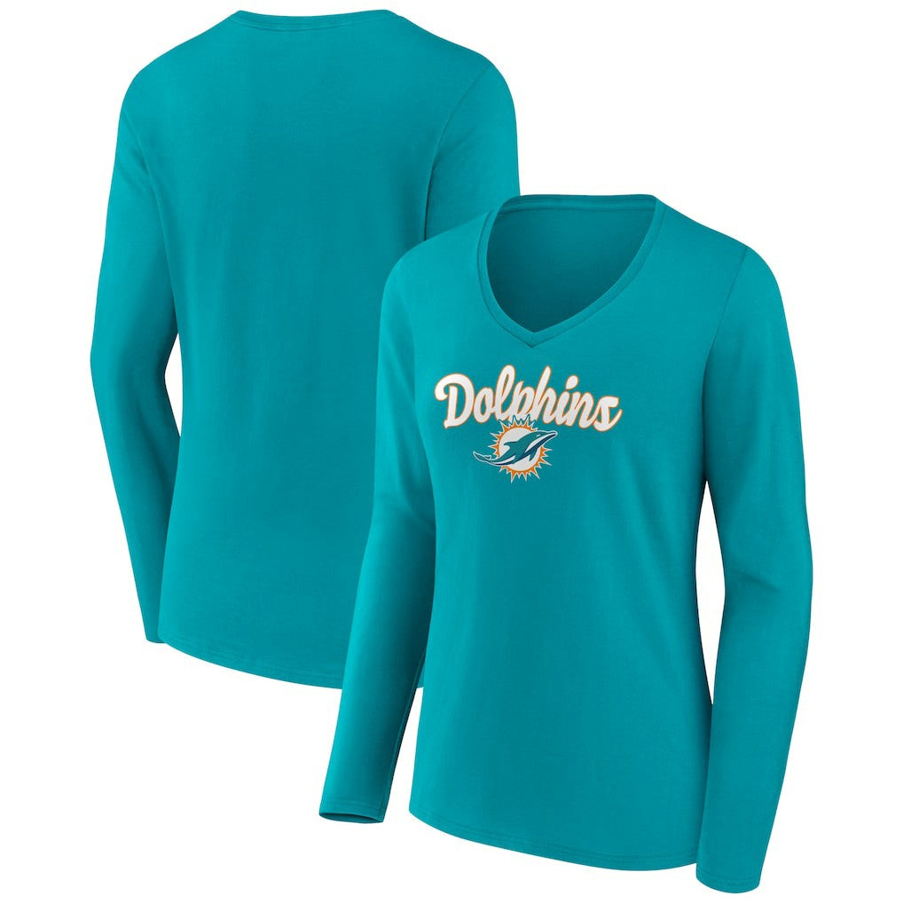 Women's Freehand Team Long Sleeve V-Neck T-Shirt - Miami Dolphins T-shirts