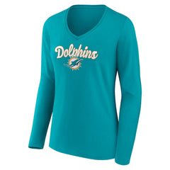 Women's Freehand Team Long Sleeve V-Neck T-Shirt - Miami Dolphins T-shirts