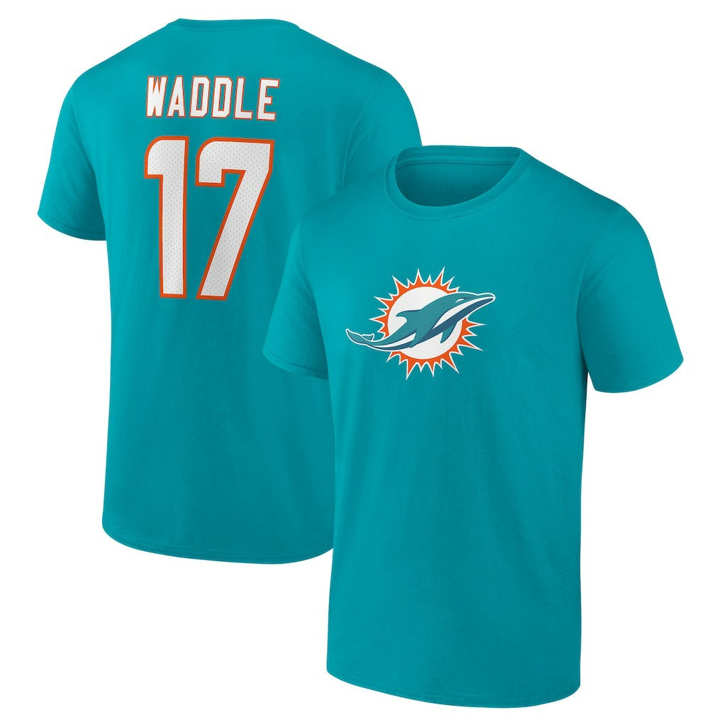 Jaylen Waddle  Player Icon Name & Number T-Shirt - Miami Dolphins T-shirts