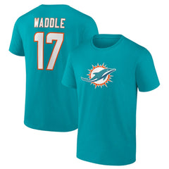Jaylen Waddle  Player Icon Name & Number T-Shirt - Miami Dolphins T-shirts