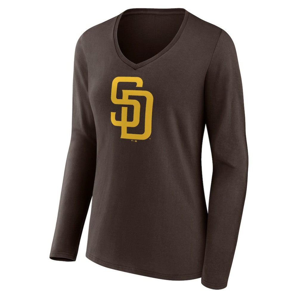 Brown San Diego Padres Women's Team Logo Long Sleeve V-Neck T-Shirt