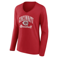 Red Cincinnati Reds Women's Victory Script Long Sleeve V-Neck T-Shirt
