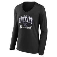 Black Colorado Rockies Women's Victory Script Long Sleeve V-Neck T-Shirt