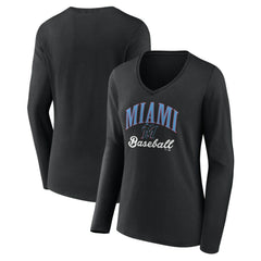 Black Miami Marlins Women's Victory Script Long Sleeve V-Neck T-Shirt